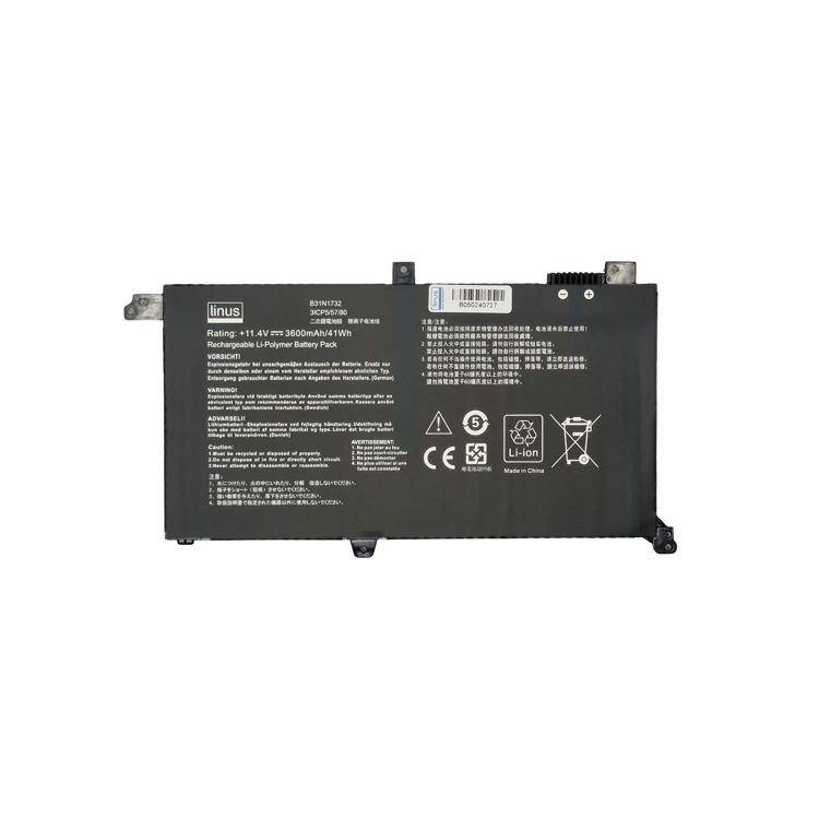 باتر ی لپ تاپ ایسوس Battery Asus  K571 B31N1732 Linus- نمای پشت باتری